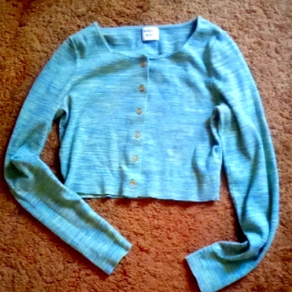 Sunday Best Marled Space Dye Cropped Long Sleeve Button Down Knit Top Size S